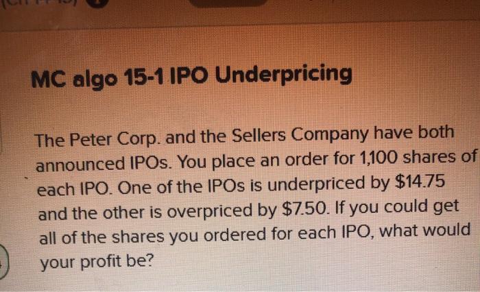  MC algo 15-1 IPO Underpricing The Peter Corp. and the Sellers