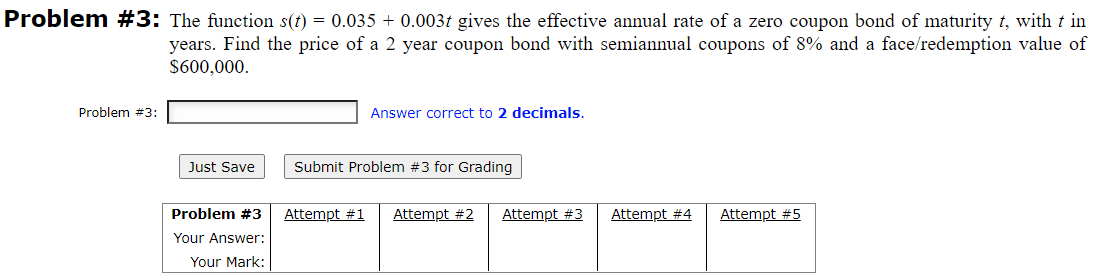 Problem #3: The function s(t) = 0.035 + 0.003t gives the