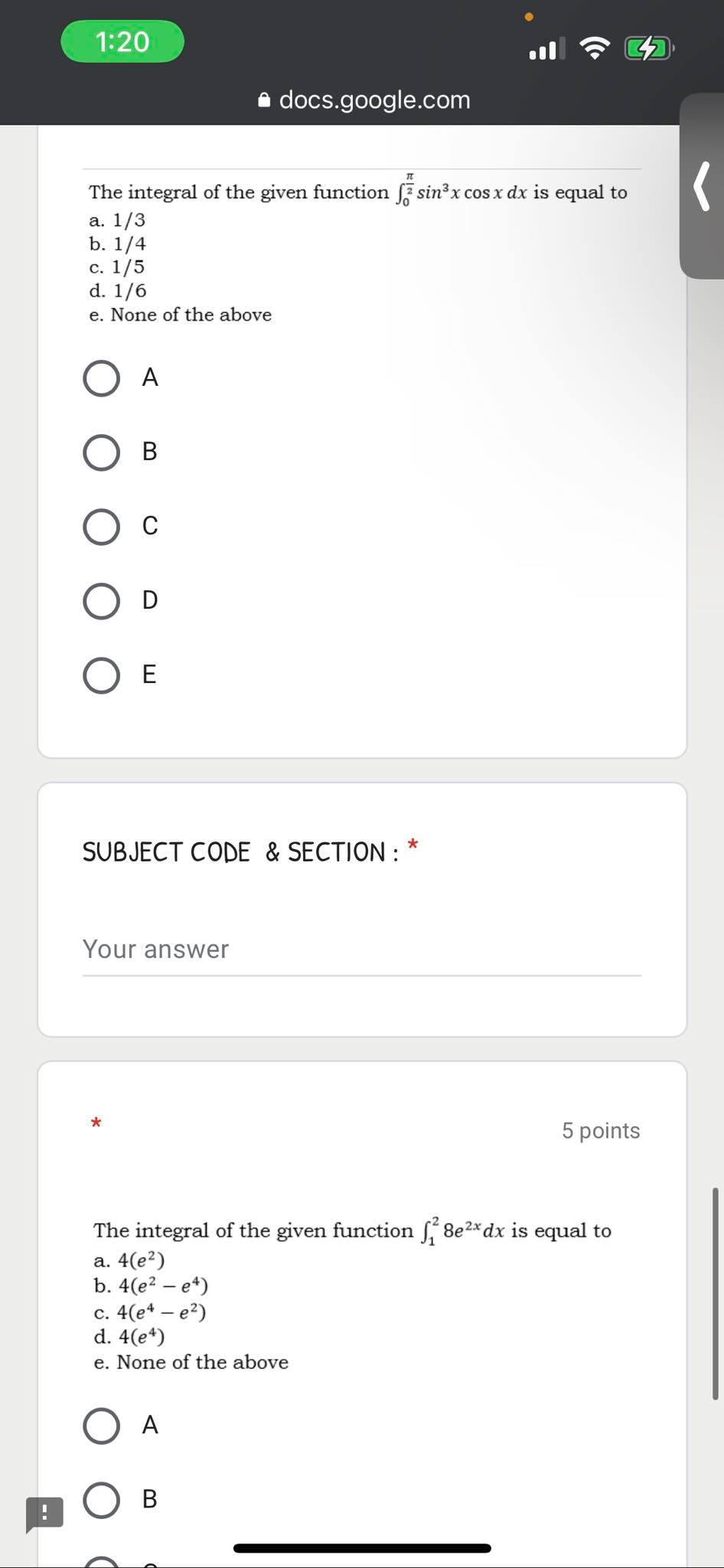 1 . 1 d. undened e. None of the above 00'! 00000