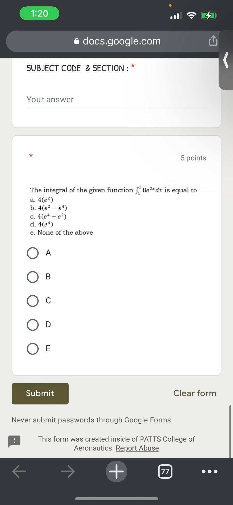 The integral of the given function [1 a. 6 b.7 0.4 (1.8