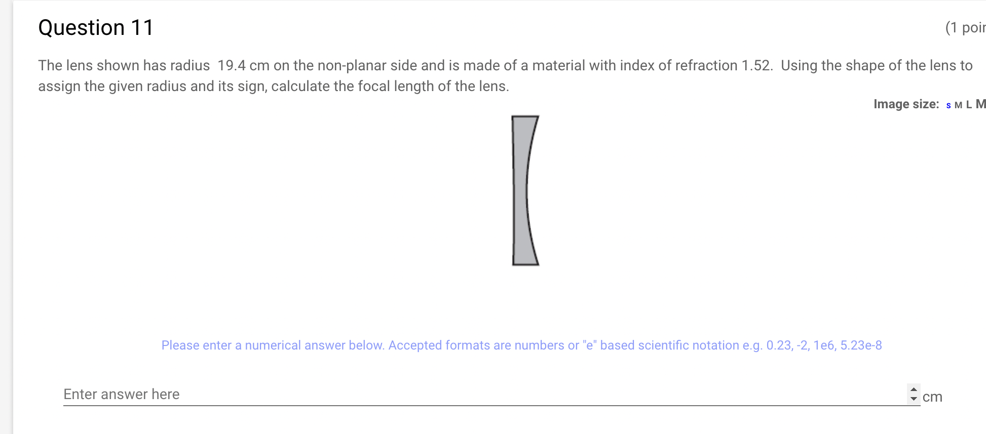 3 (1 points: An object is located in water 375 cm from