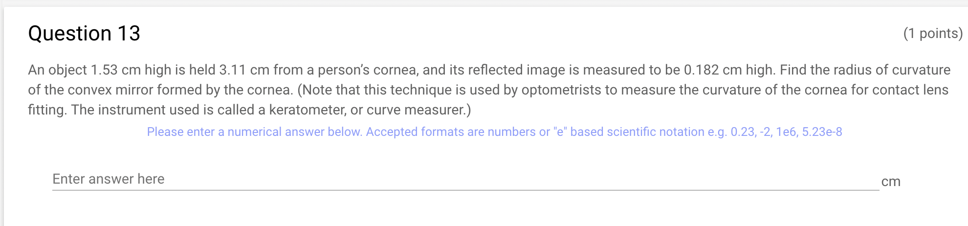 of curvature of 95.8 cm. Where does the image form by refraction?