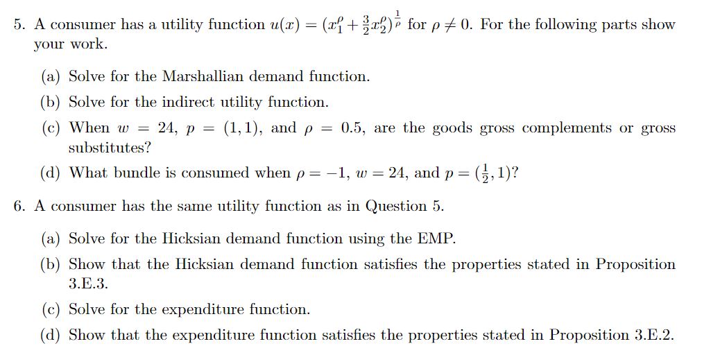 5. A consumer has a utility function u(a:) = (as? |