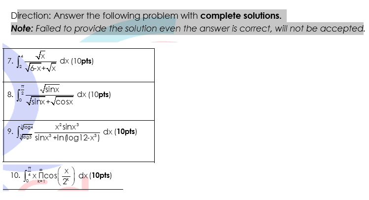  Direction: Answer the following problem with complete solutions. Note: Failed to