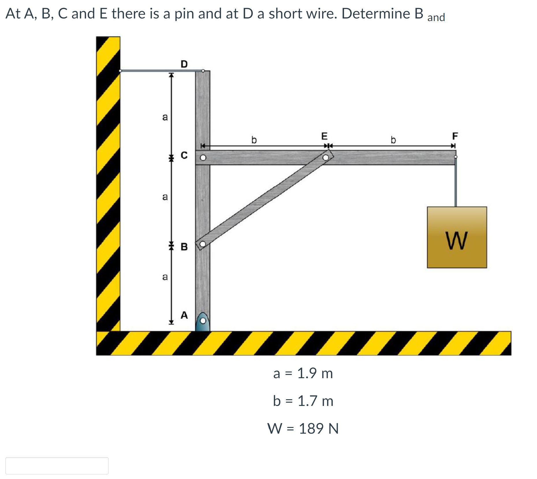 At A, B, C and E there is a pin and at