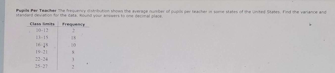 ............. Pupils Per Teacher The frequency distribution shows the average number of