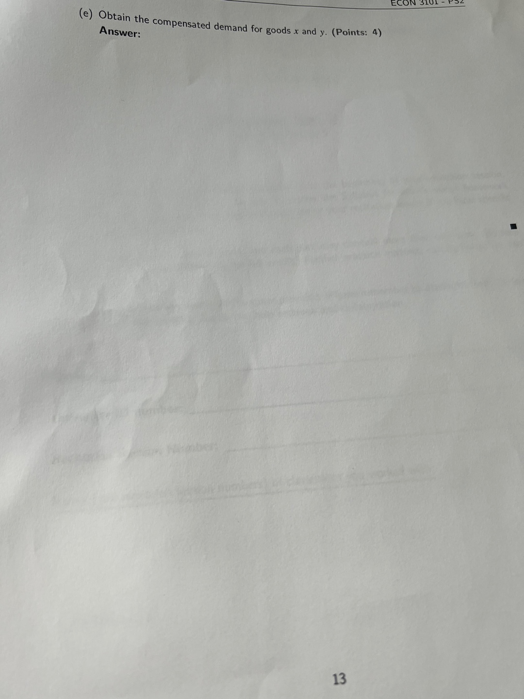 (Points: 4) Answer: (d) Derive the system of FOCs, and obtain the