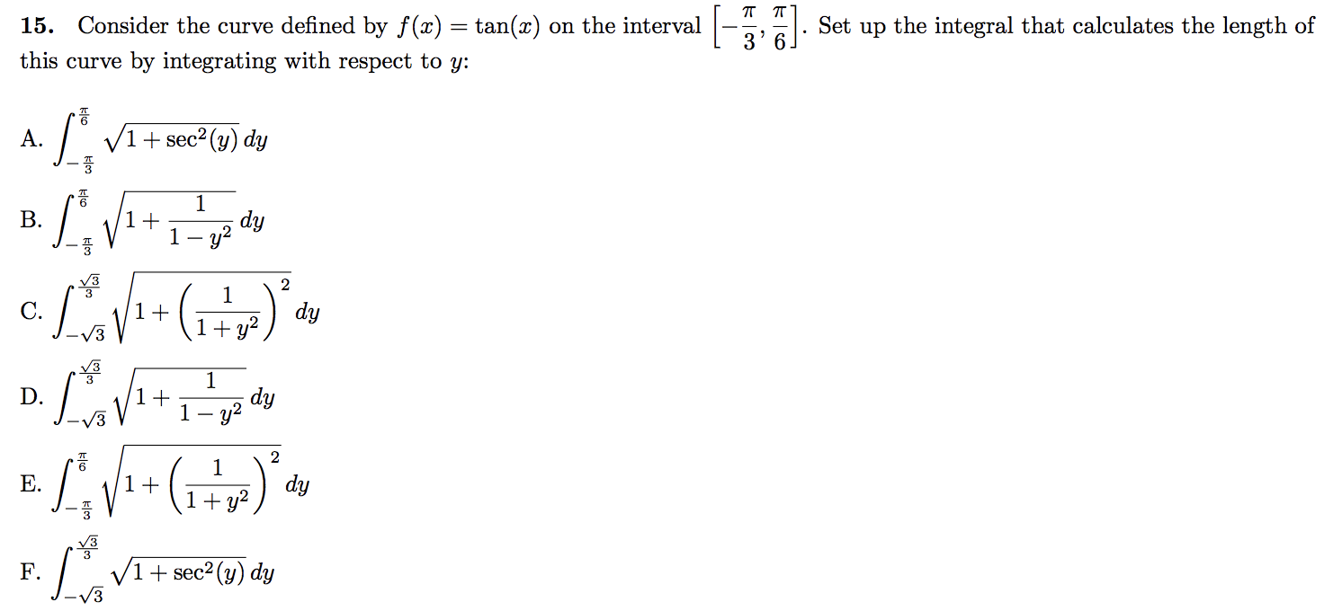 15. Consider the curve defined by f(x) = tan(x) on the