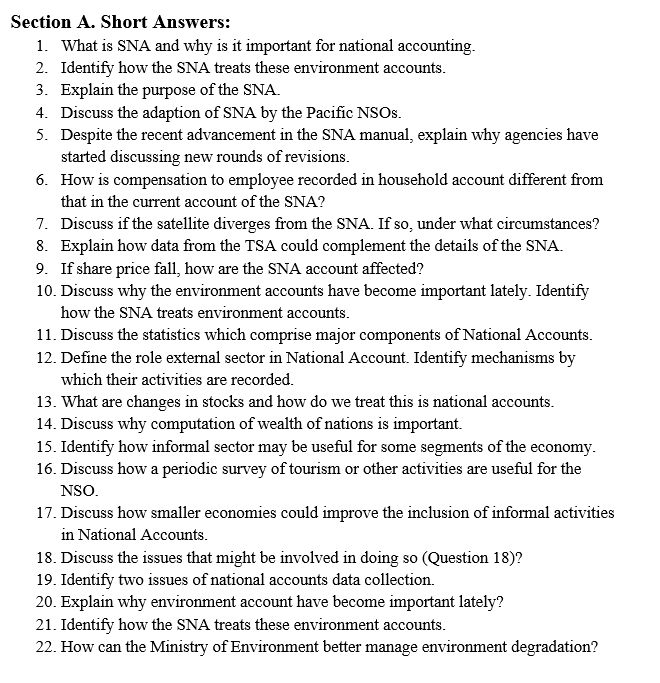 Section A. Short Answers: 1. 2 3. 4 5 *0! 10.