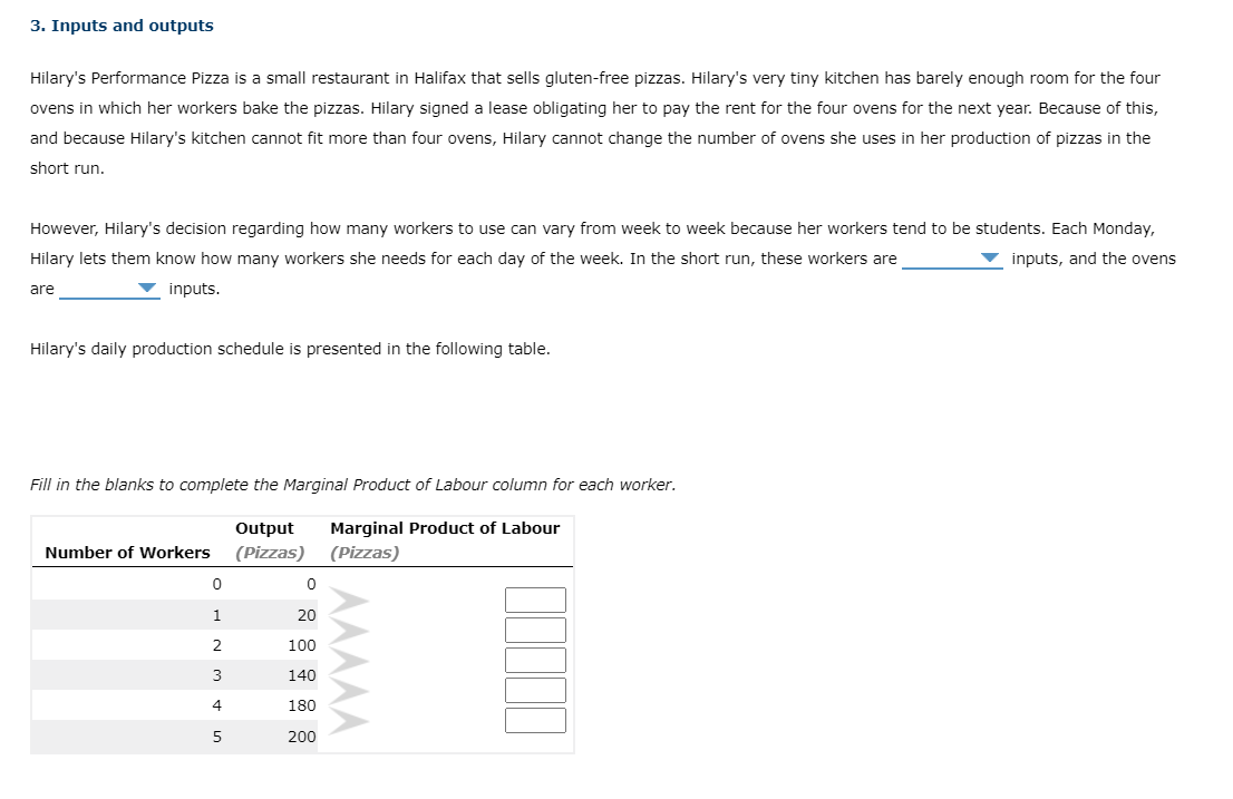  3. Inputs and outputs Hilary's Performance Pizza is a small restaurant