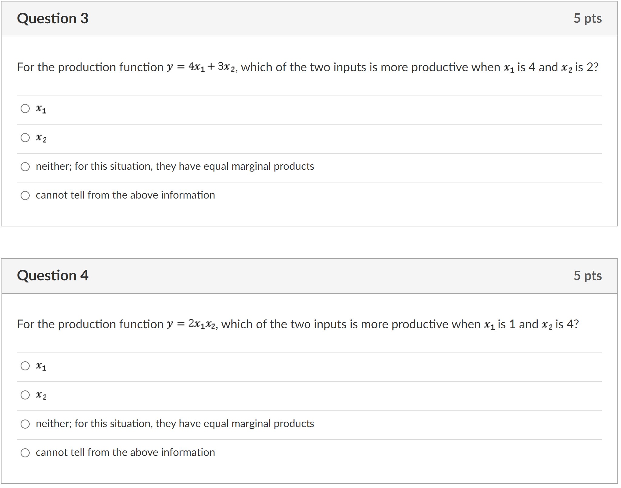  Question 3 5 pts For the production function y = 4151+
