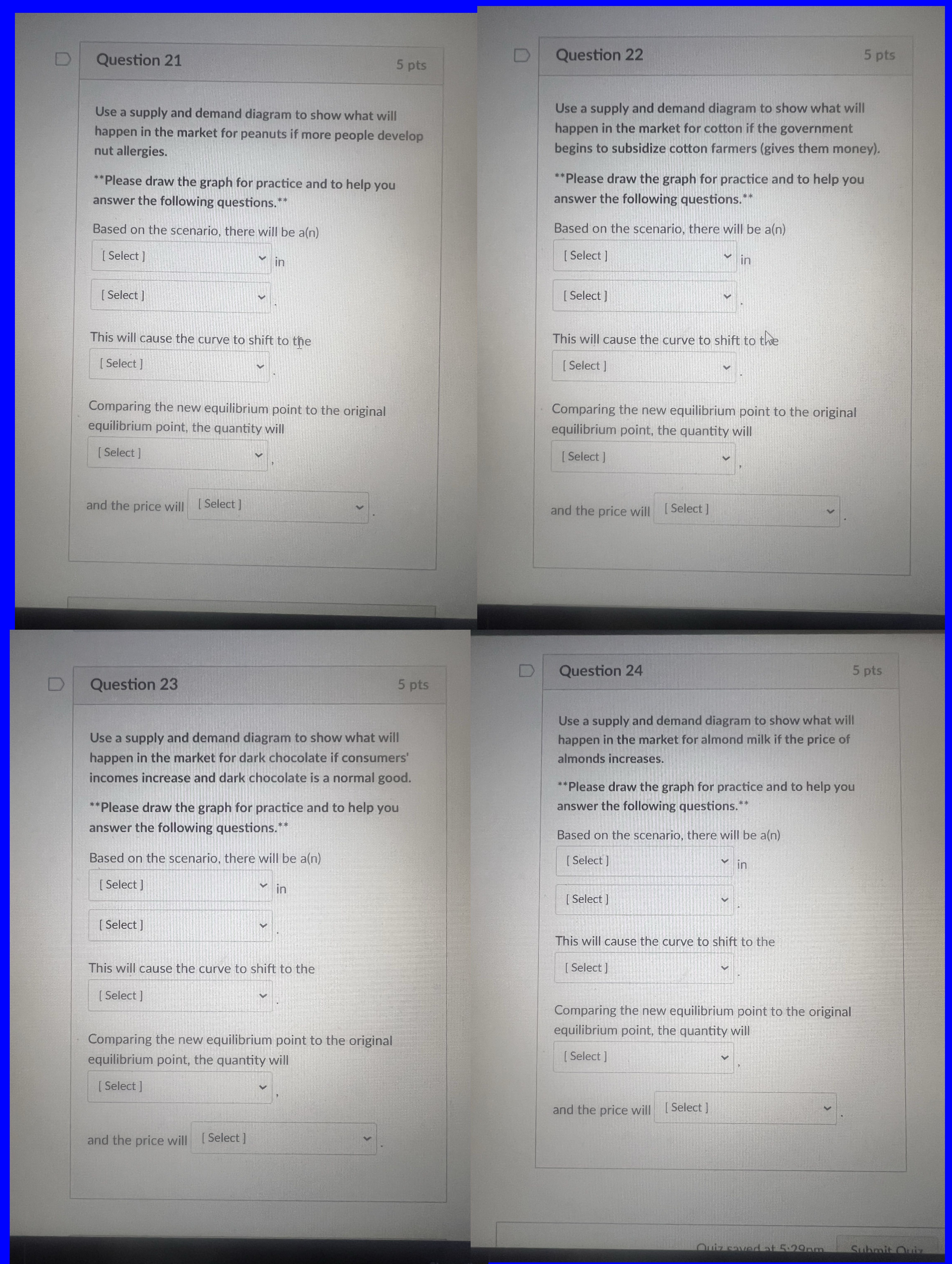 Each question has the same multiple choice options. First Box: increase /