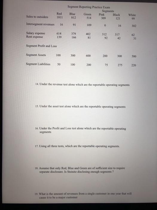  only answer question 19 Segment Reporting Practice Exam Segments Blue Black