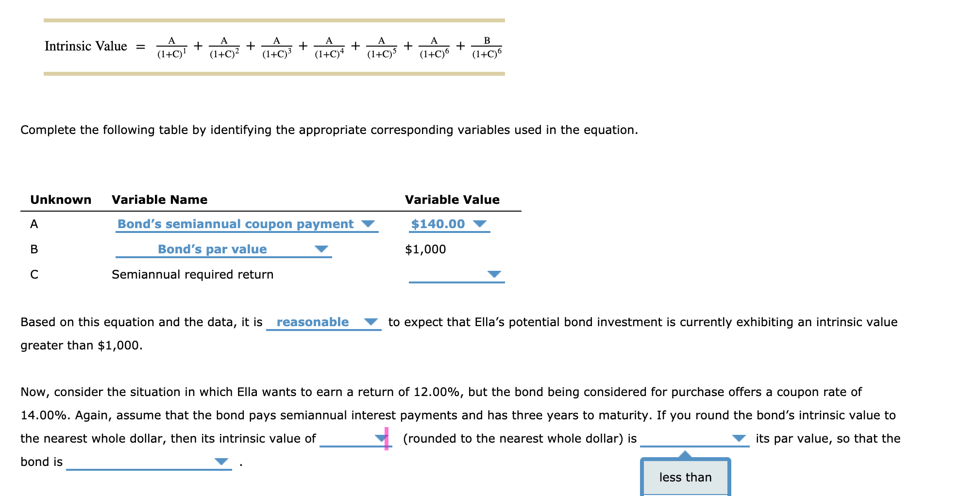 equal / be less than / exceed a discount / a premium/