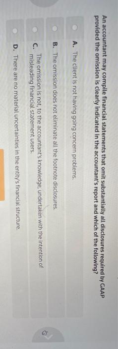 the following is true? A. The accountant has no reason to believe