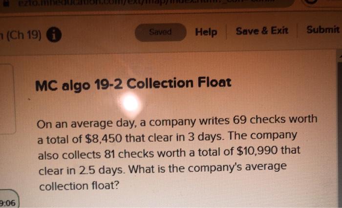  Saved (Ch 19) Help Submit Save & Exit MC algo 19-2