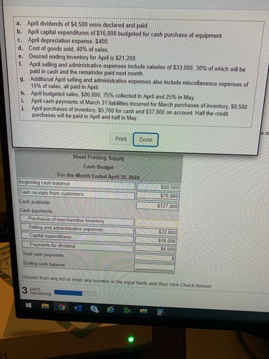 sales budget for April 2. Prepare the inventory, purchases, and cost of