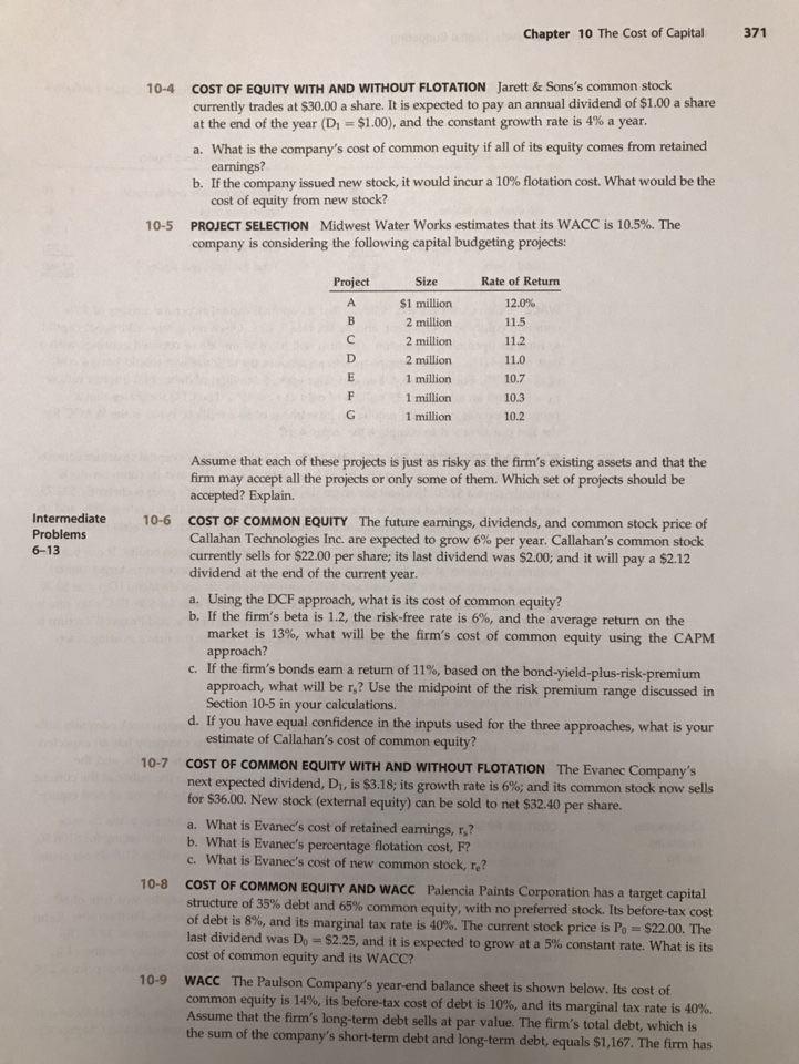 Question 10 (10 points) Do Problem 10-8 on page 371 of the