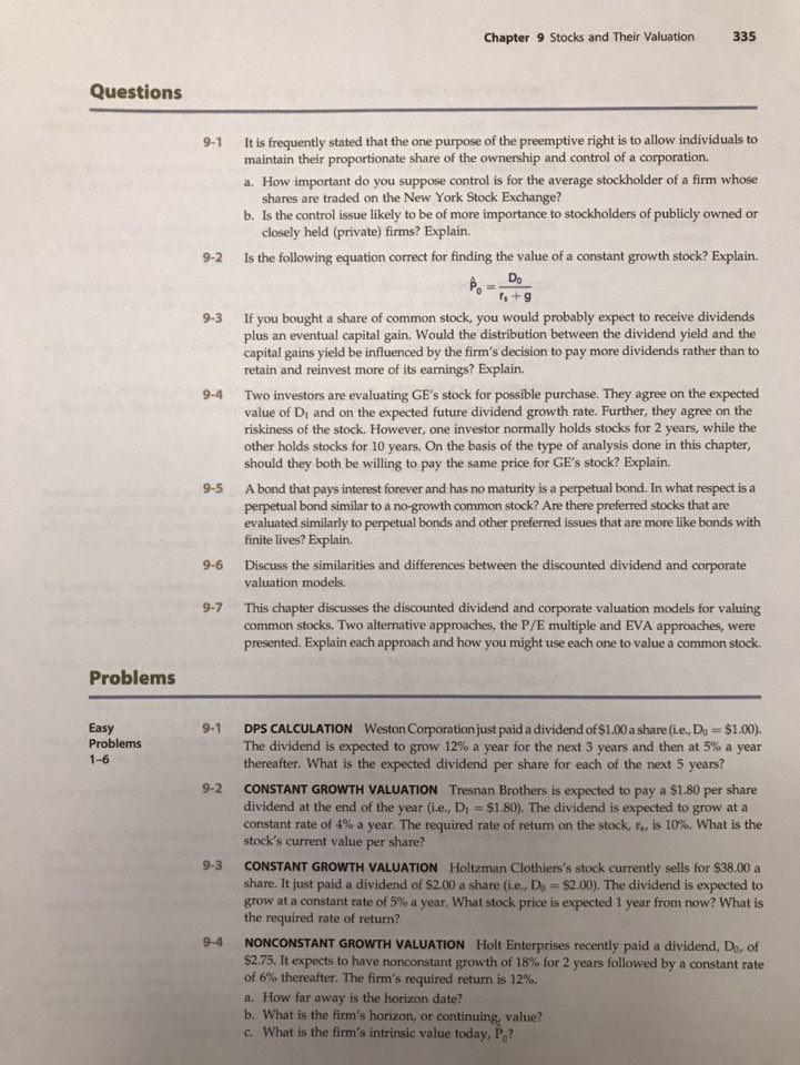 Question 9 (5 points) Do Problem 9-4 PART c. ONLY on page