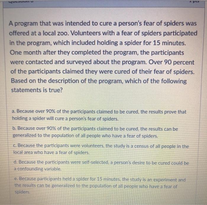  IPO A program that was intended to cure a person's fear