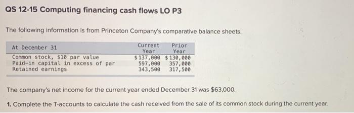  help!!! QS 12-15 Computing financing cash flows LO P3 The following