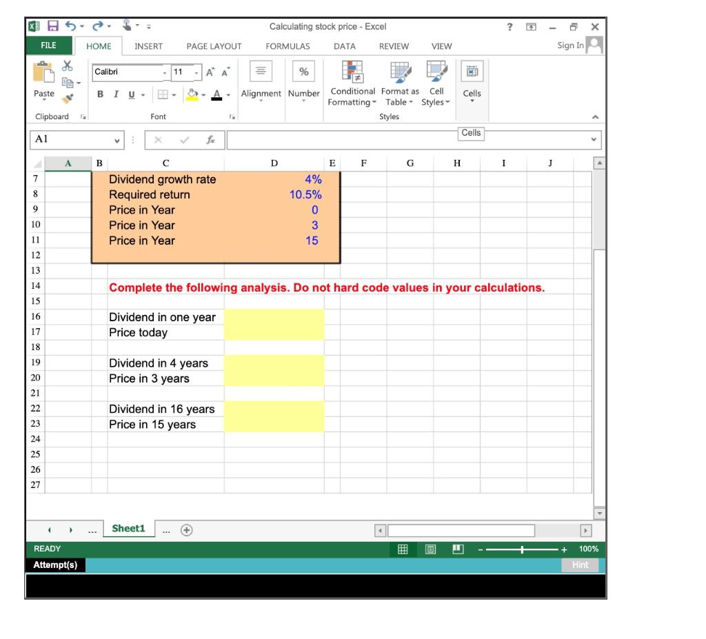 stock price - Excel FORMULAS DATA REVIEW FILE HOME INSERT PAGE LAYOUT