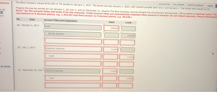  OURCES CALCULATOR PULLSCREEN PRINTER V ON BACK The Blue Company issued