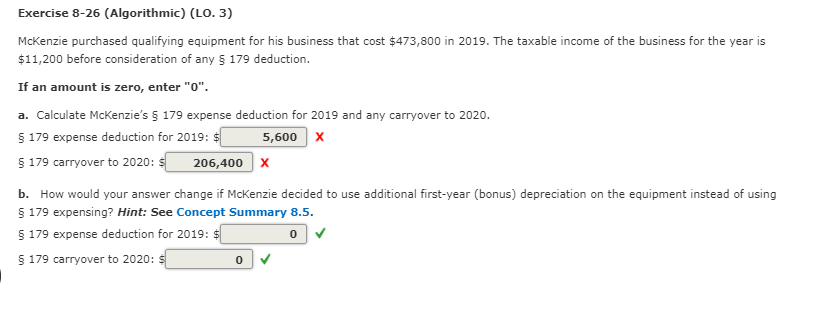 Exercise 8-26 (Algorithmic) (LO. 3) Mckenzie purchased qualifying equipment for his