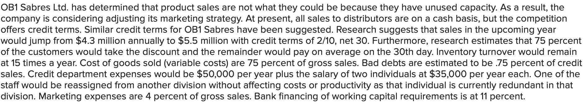 OB1 Sabres Ltd. has determined that product sales are not what