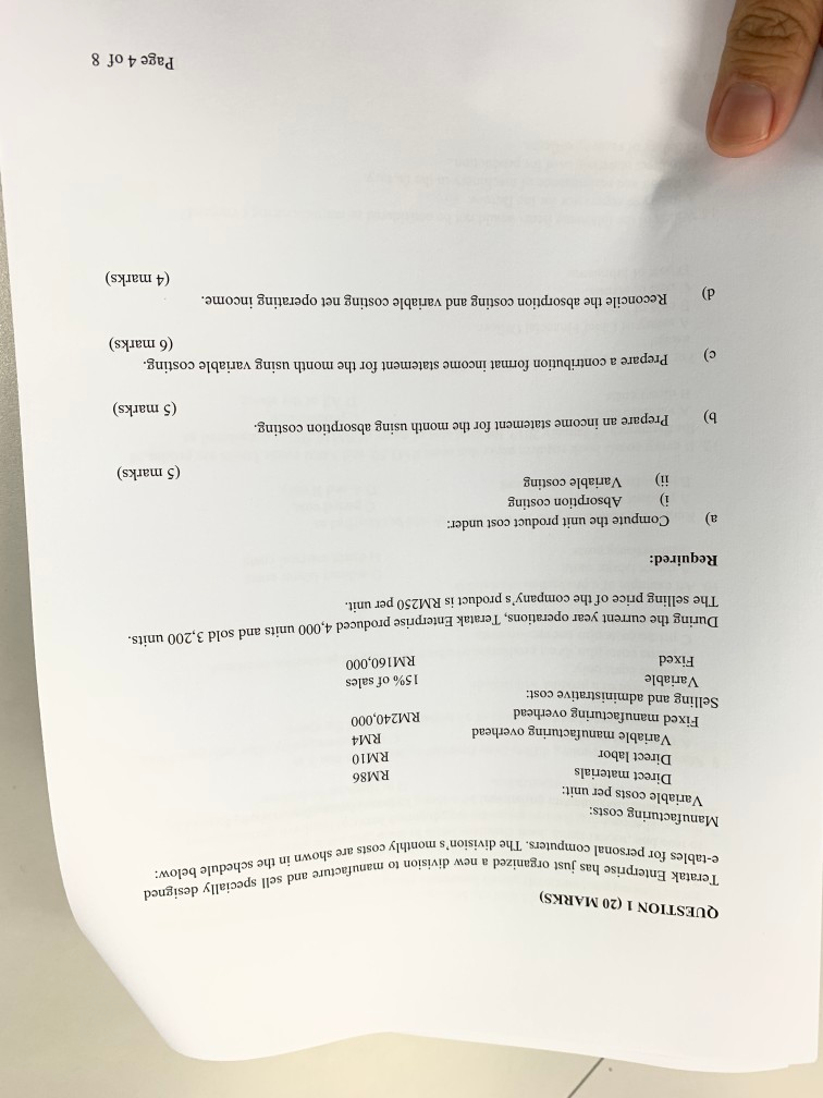  QUESTION 1 (20 MARKS) da new division to manufacture and sell