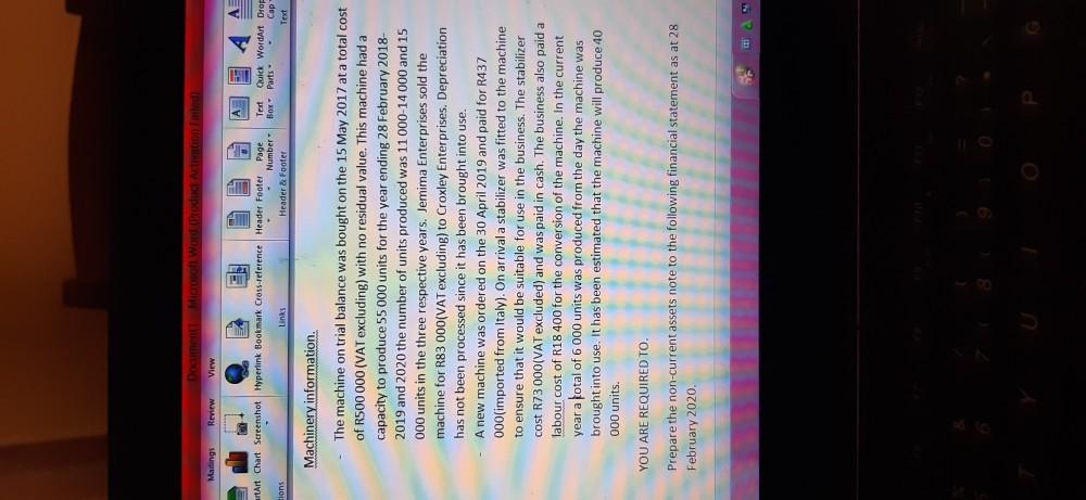 28 February 2019. Details Debit Credit Equipment 600 000 Accumulated depreciation ?