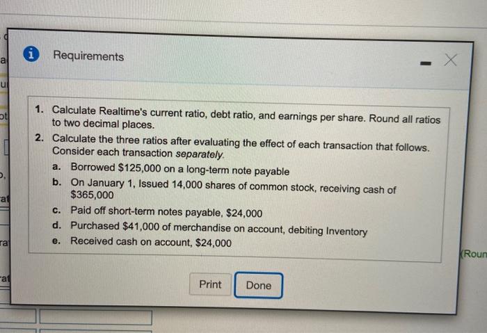  i Requirements a X - u ot 1. Calculate Realtime's current