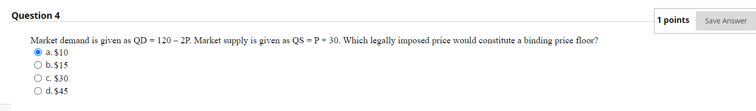 this market, what is the result? O a. a shortage of 40