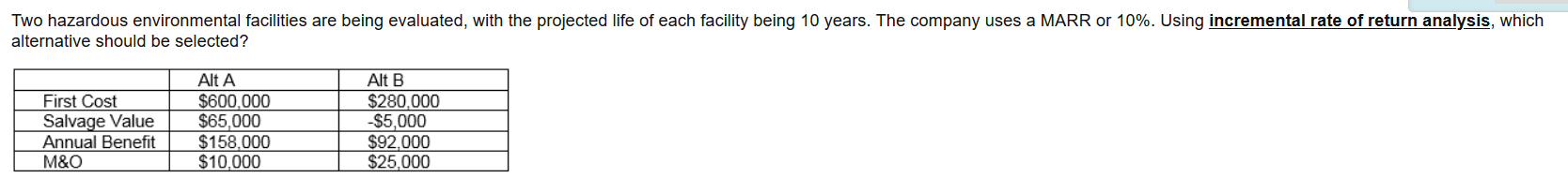 Please write out full solution Two hazardous environmental facilities are being evaluated,
