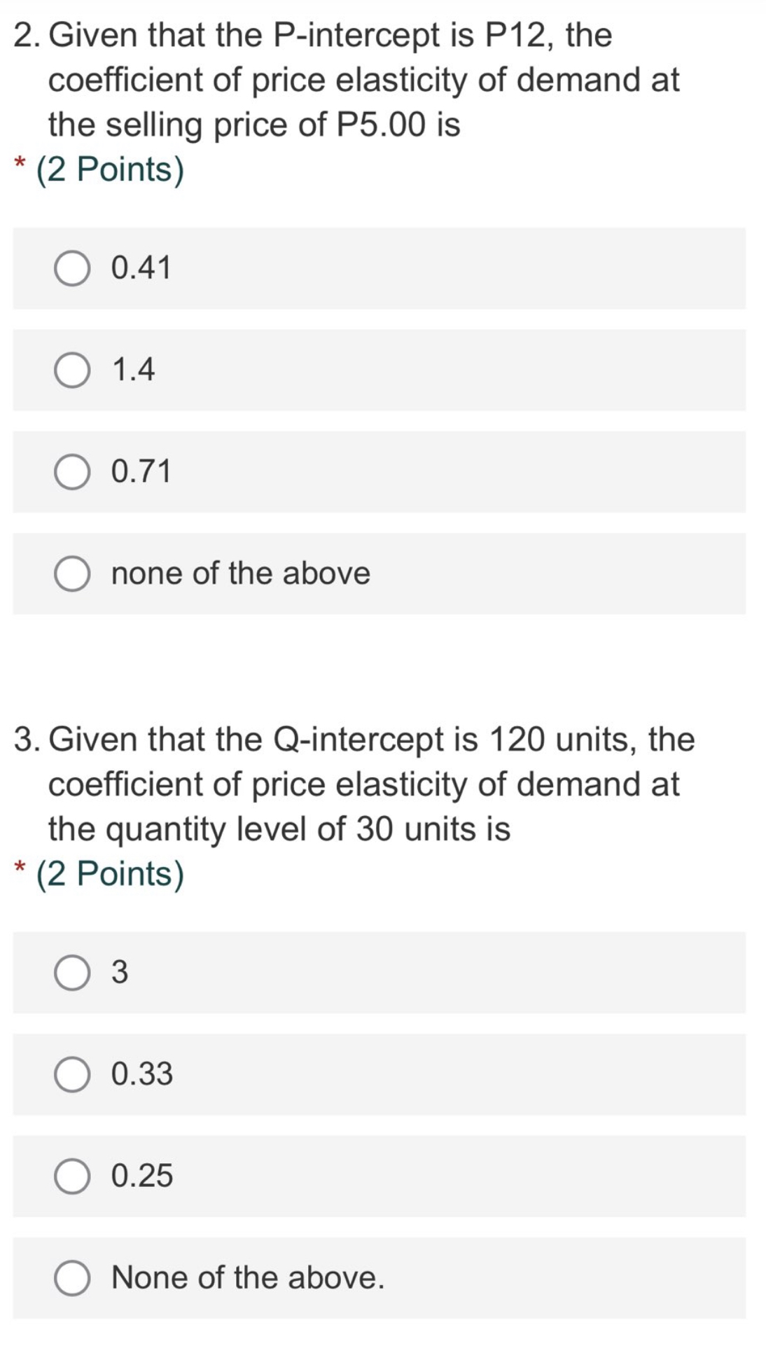 80 units, the coefficient of price elasticity of demand at the quantity
