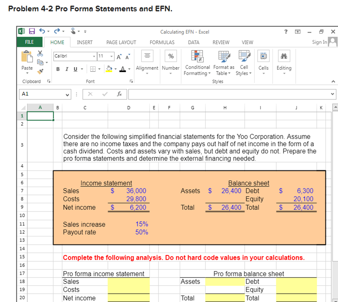 Problem 4-2 Pro Forma Statements and EFN. B (I) " C)