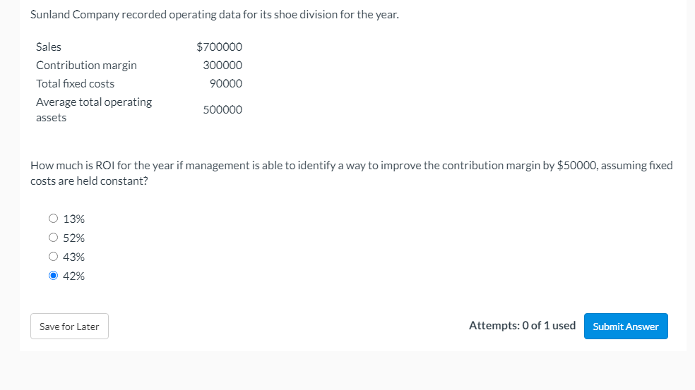 Sunland Company recorded operating data for its shoe division for the