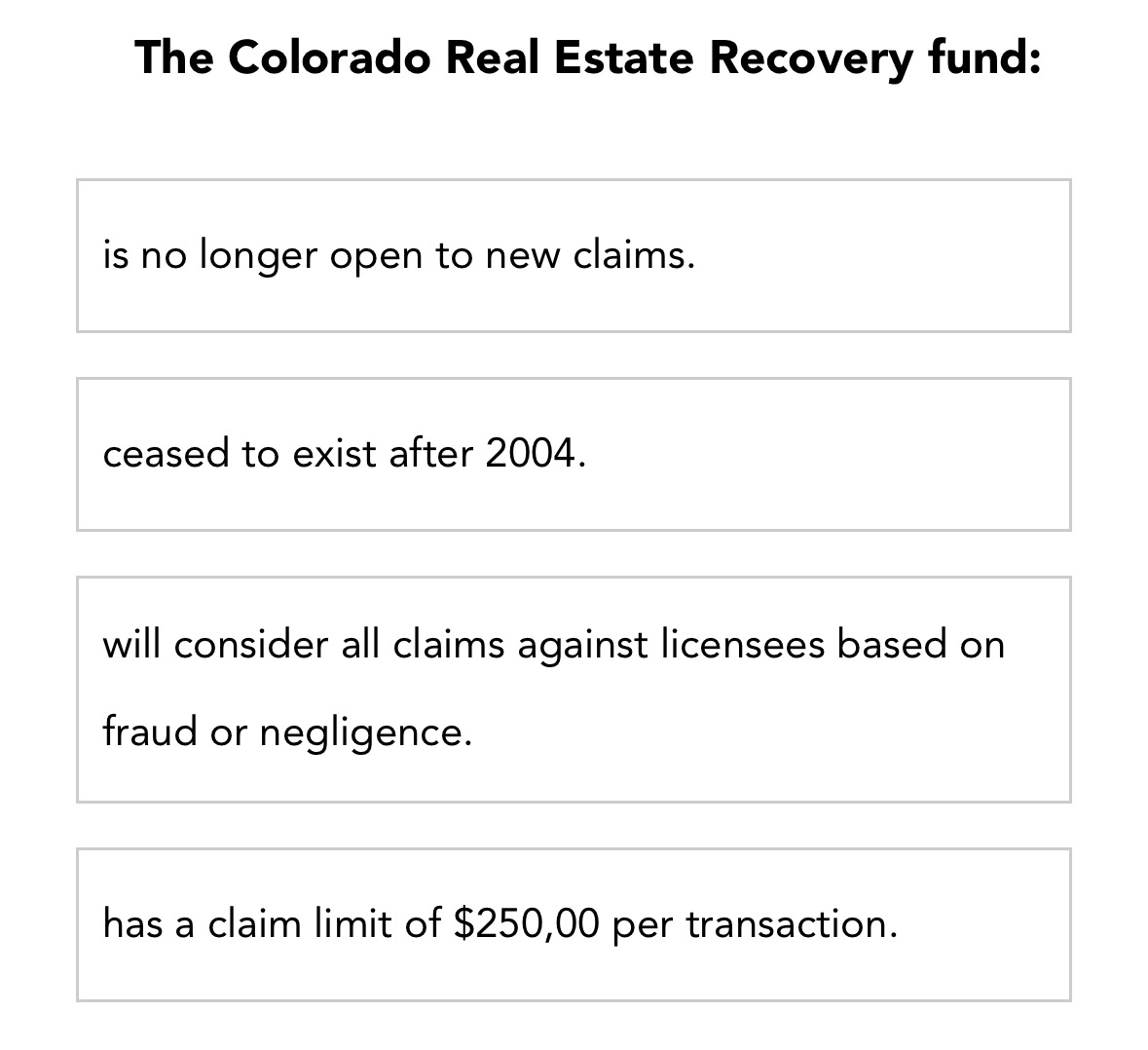 What is the answer to this question? This is regarding Colorado real