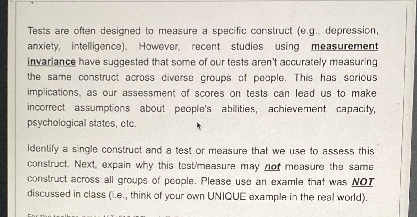  Tests are often designed to measure a specific construct (e.g., depression,