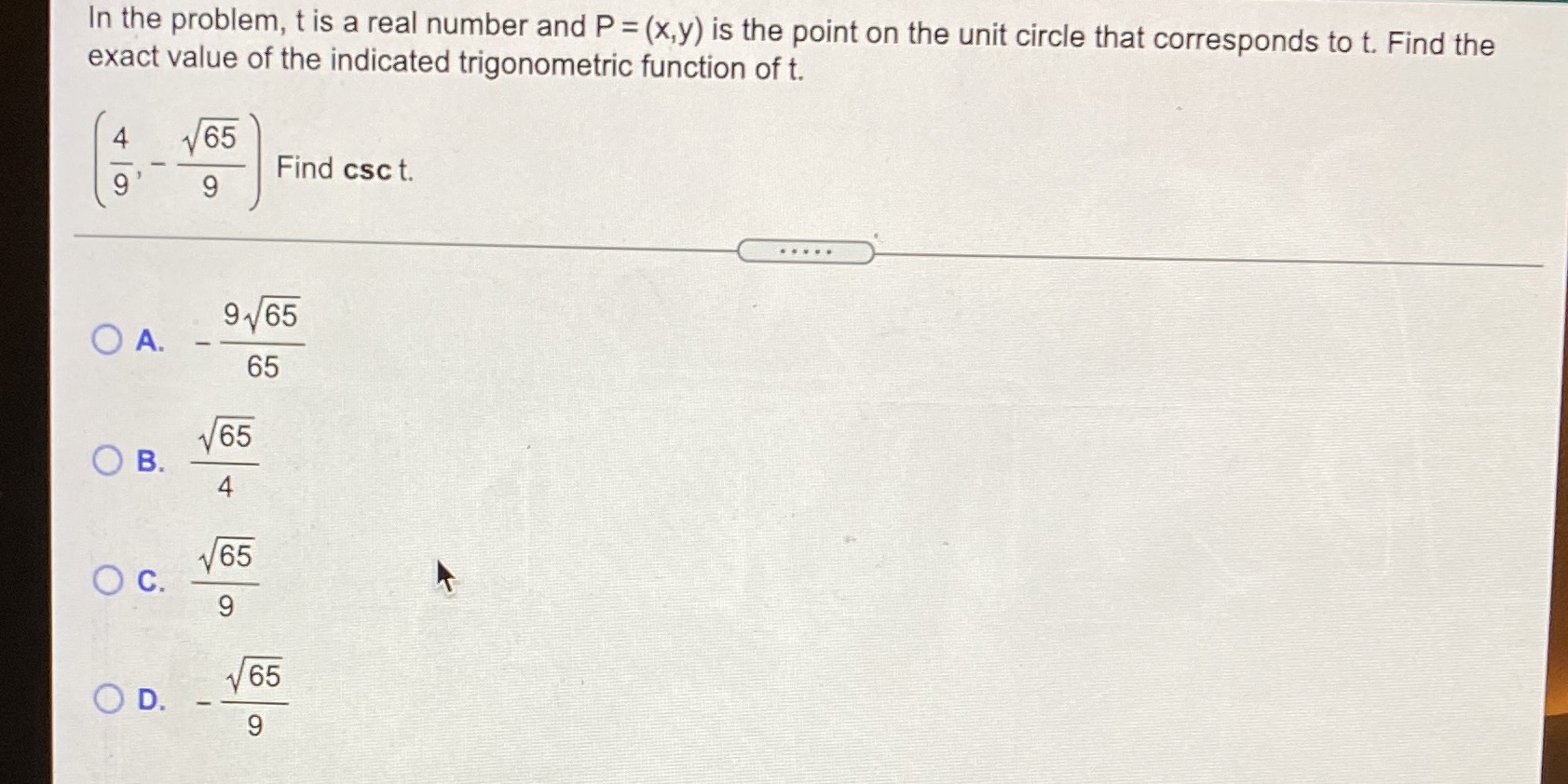 I need help on this question In the problem, t is a