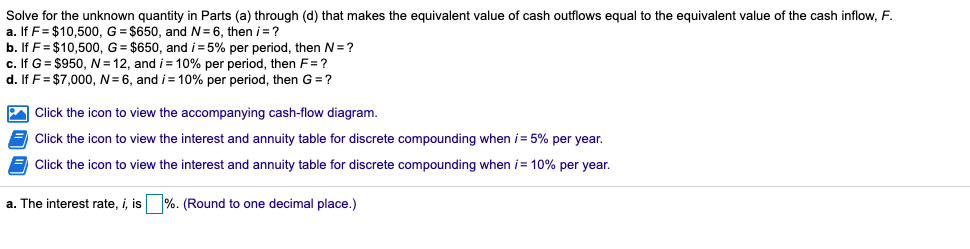 Solve for the unknown quantity in Parts (a) through (d) that