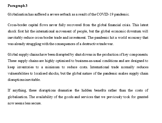 hi how do u answer this question Paragraph 3 Globalisation has suffered