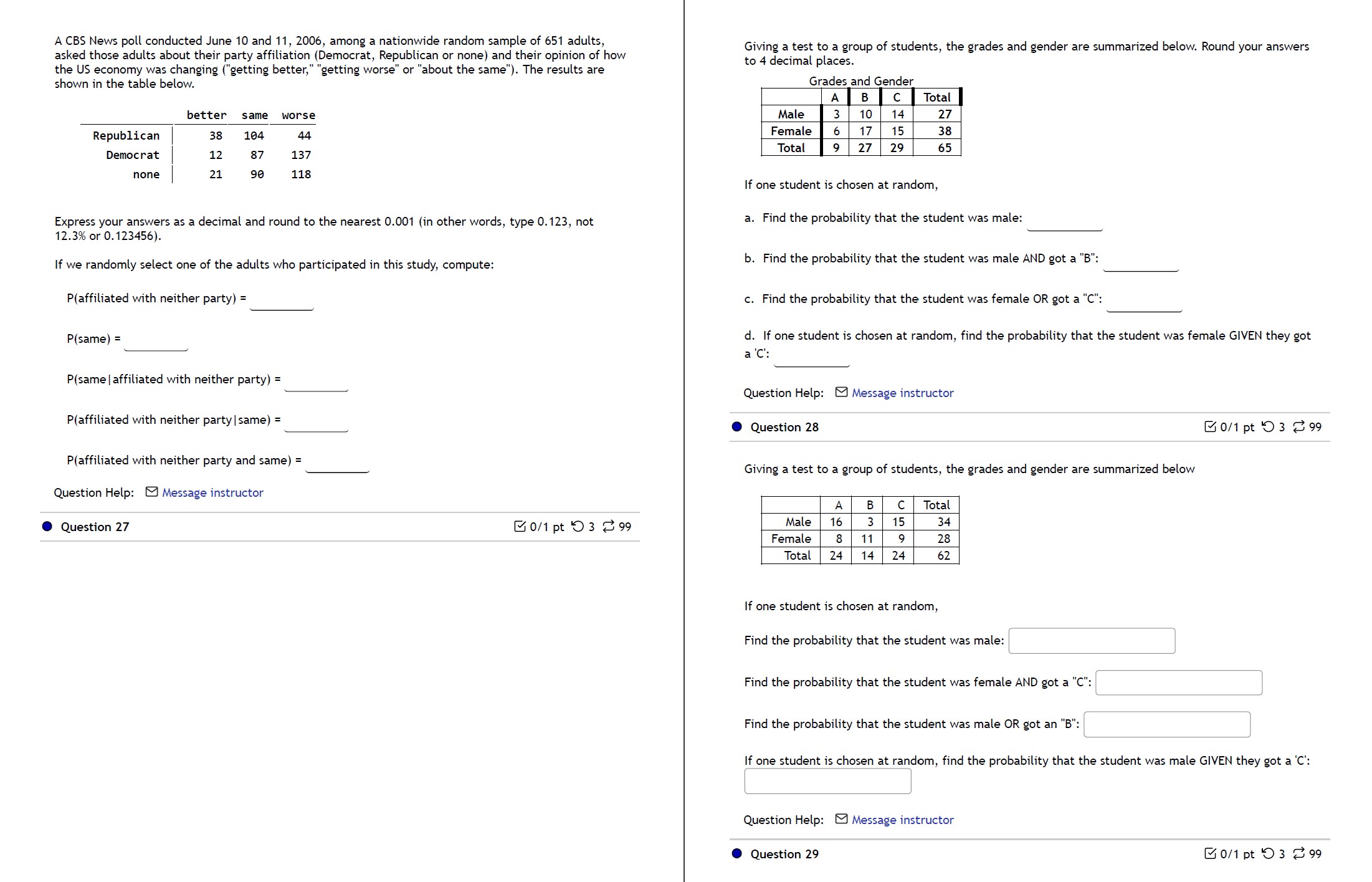 in the School of Sciences by grade and gender follow. A B