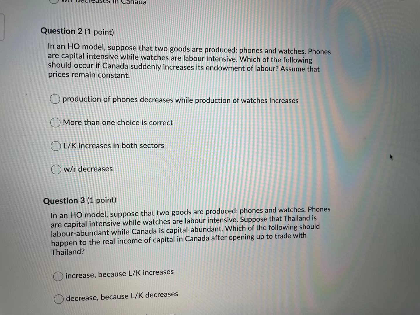 dedededededed Canada Question 2 (1 point) In an HO model, suppose that