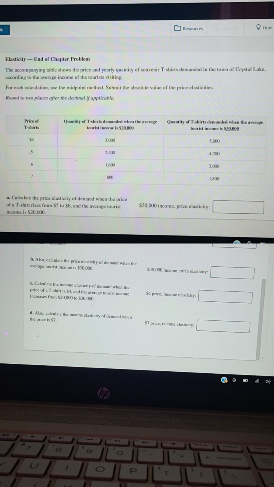 I've been stuck in this problem please help Resources Q Hint Elasticity