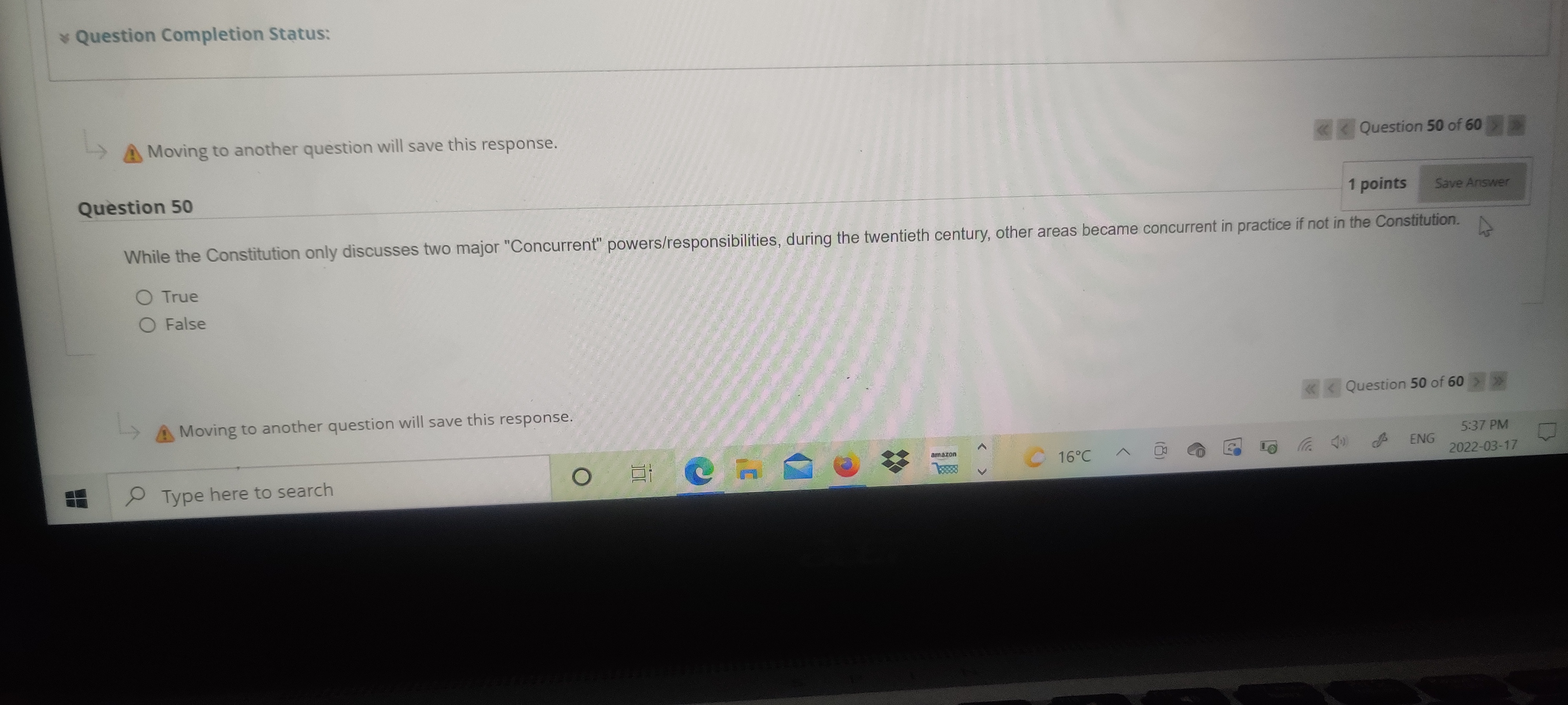 save this response. Moving to another question will save this response. 5:36