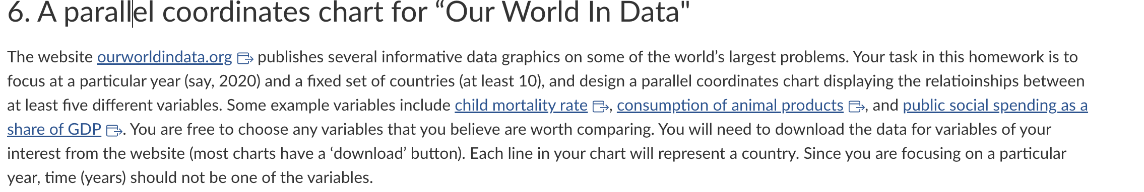 data Visualization 6. A paralllel coordinates chart for \"Our World In Data"