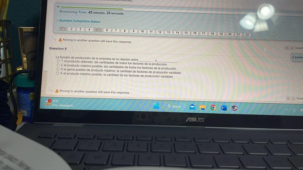 Remaining Time: 45 minutes, 35 seconds. Question Completion Status: 1 2