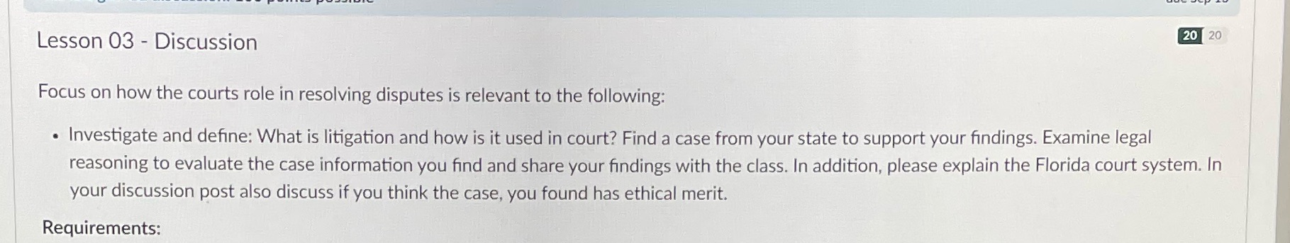Case must be from Florida Lesson 03 - Discussion 20 20 Focus