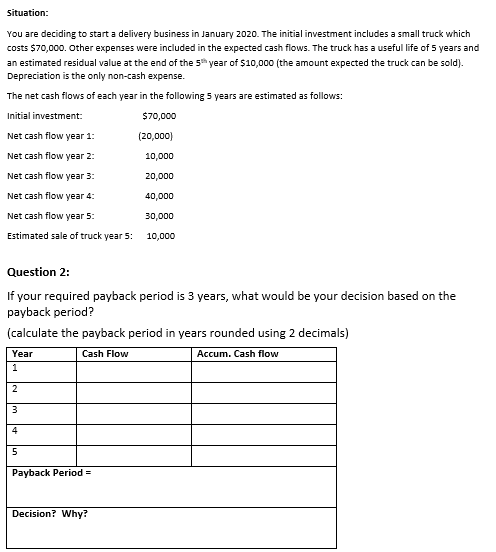 Situation: You are deciding to start a delivery business in January